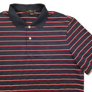 RLX Ralph‎ Lauren Golf Polo Shirt Striped Navy Blue Red Striped Mens Medium